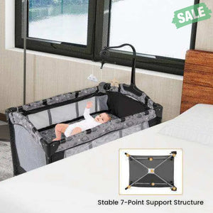 Multi-Functional Baby Playpen with Mattress and Removable Changing Table-Beige Gray Baby Playpen & Playards