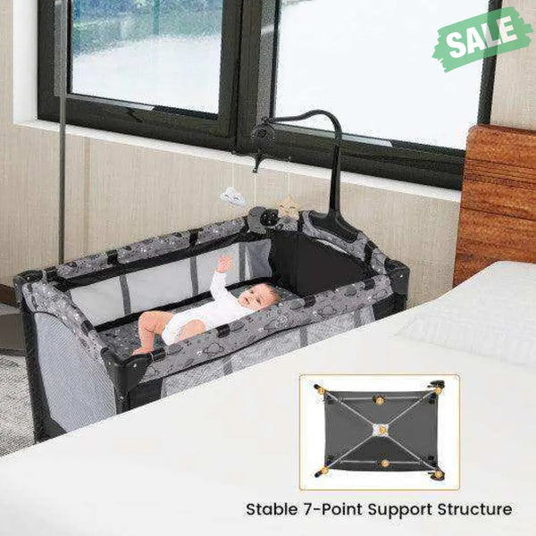 Multi-Functional Baby Playpen with Mattress and Removable Changing Table-Beige Gray Baby Playpen & Playards