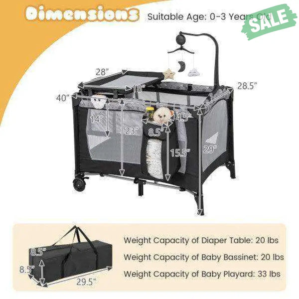 Multi-Functional Baby Playpen with Mattress and Removable Changing Table-Beige Gray Baby Playpen & Playards