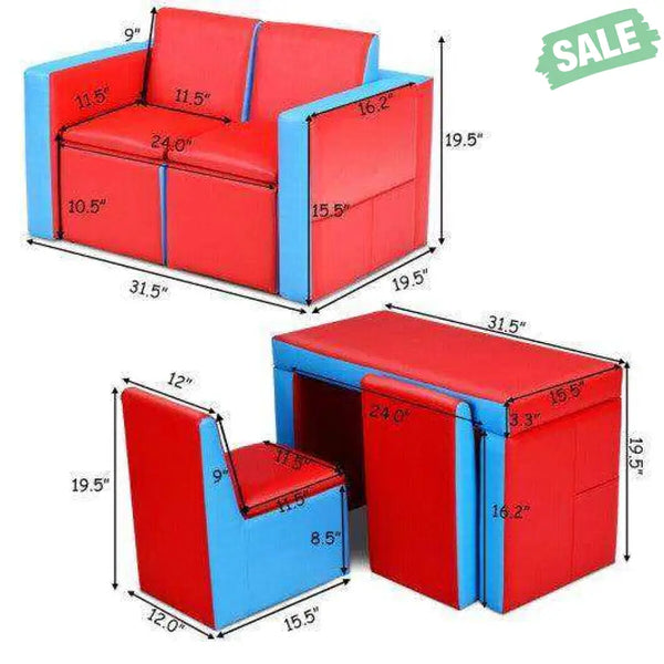 Multi-functional Kids Sofa Table Chair Set Red Kids Chairs & Seating