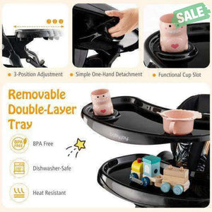 Multifunctional Folding Baby High Chair with Rolling Wheels and Adjustable Height-Pink White High Chairs