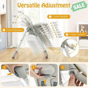 Multifunctional Folding Baby High Chair with Rolling Wheels and Adjustable Height-Pink White High Chairs