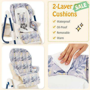 Multifunctional Folding Baby High Chair with Rolling Wheels and Adjustable Height-Pink White High Chairs