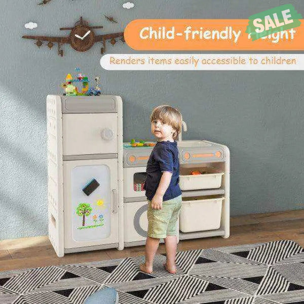 Multipurpose Toy Chest and Bookshelf with Magnetic Whiteboard-Gray Kids Storage