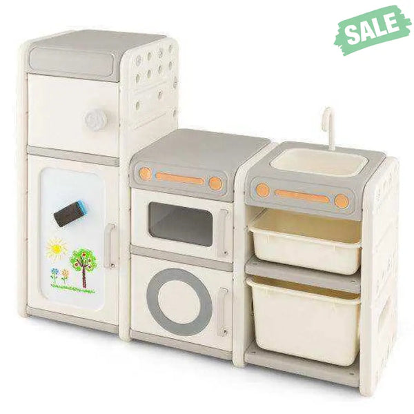 Multipurpose Toy Chest and Bookshelf with Magnetic Whiteboard-Gray Kids Storage