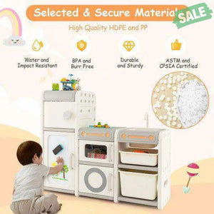 Multipurpose Toy Chest and Bookshelf with Magnetic Whiteboard-Gray Kids Storage