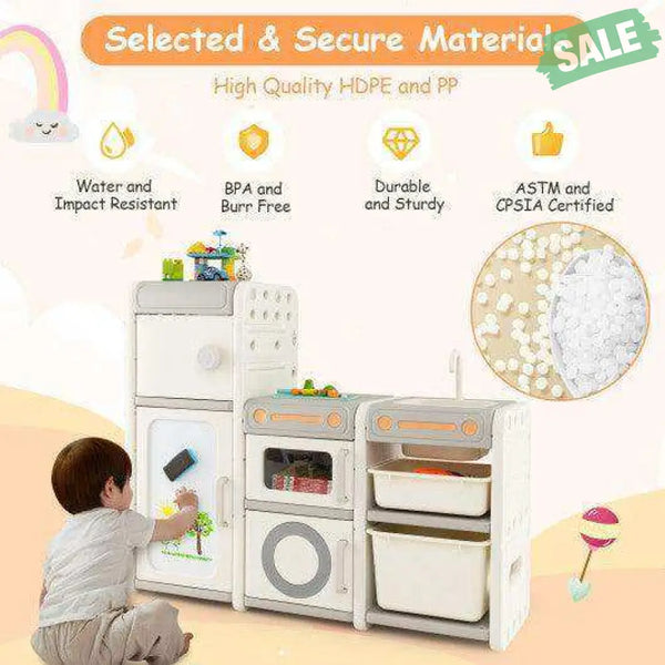 Multipurpose Toy Chest and Bookshelf with Magnetic Whiteboard-Gray Kids Storage