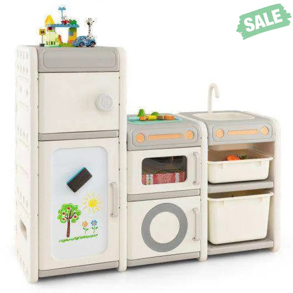 Multipurpose Toy Chest and Bookshelf with Magnetic Whiteboard-Gray Kids Storage