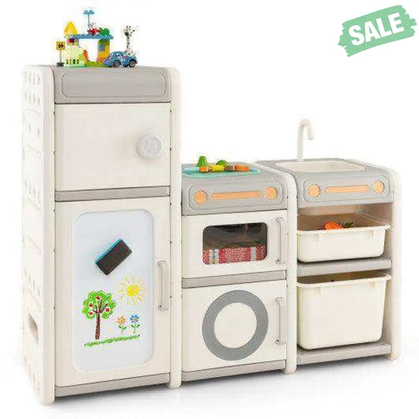 Multipurpose Toy Chest and Bookshelf with Magnetic Whiteboard-Gray Kids Storage