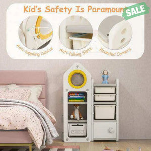 Multipurpose Toy Chest and Bookshelf with Mobile Trolley for Bedroom-Gray Kids Storage