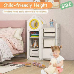 Multipurpose Toy Chest and Bookshelf with Mobile Trolley for Bedroom-Gray Kids Storage