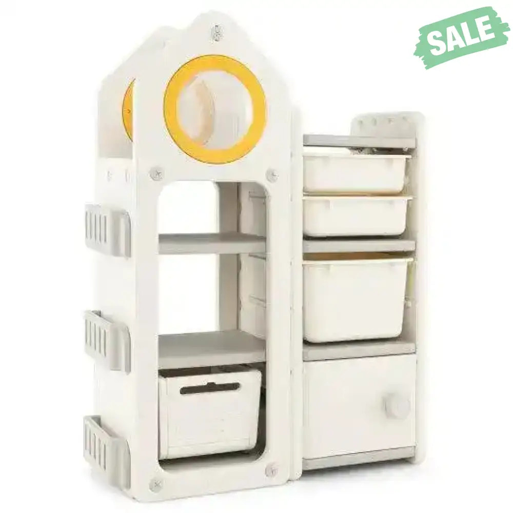 Multipurpose Toy Chest and Bookshelf with Mobile Trolley for Bedroom-Gray Kids Storage