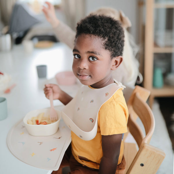 Mushie Silicone Baby Bib Adjustable Neck Strap Deep Pocket