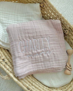Baby Pink Organic Muslin Cotton 6-Layer Baby Blanket