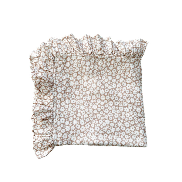 Organic Muslin Swaddle Blanket - Mocha Ditsy Floral Ruffle