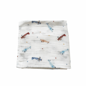 Vintage Airplane Muslin Swaddle Blanket