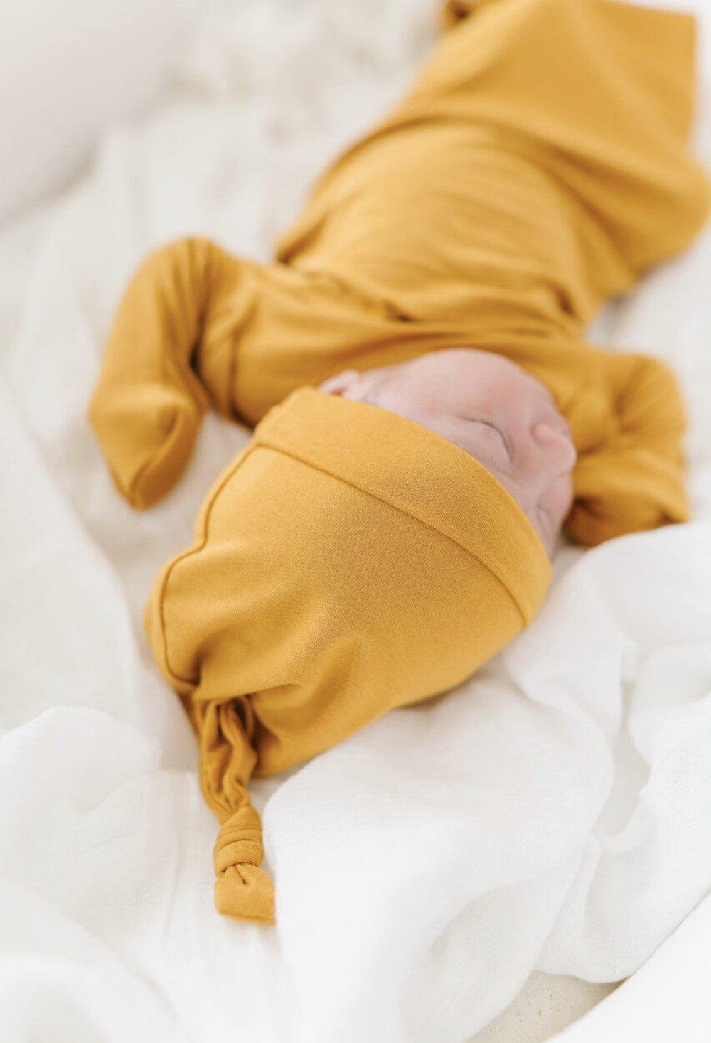 Newborn Baby Knot Hat - Mustard