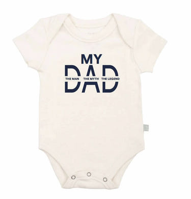 Graphic bodysuit for babies featuring "My Dad" text, perfect for stylish and playful outfits.