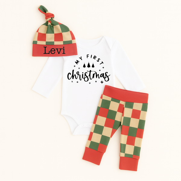 My First Christmas Checkered Legging Set