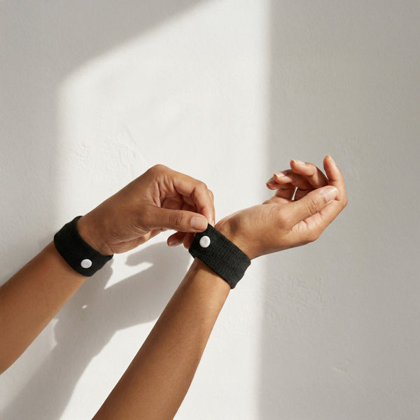 Nausea relief bands for babies, wellness product, angle view showcasing comfort and effectiveness in soothing discomfort.