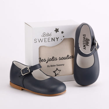 Girls Navy Blue Mary Jane Leather Shoes - MOOGCO Baby