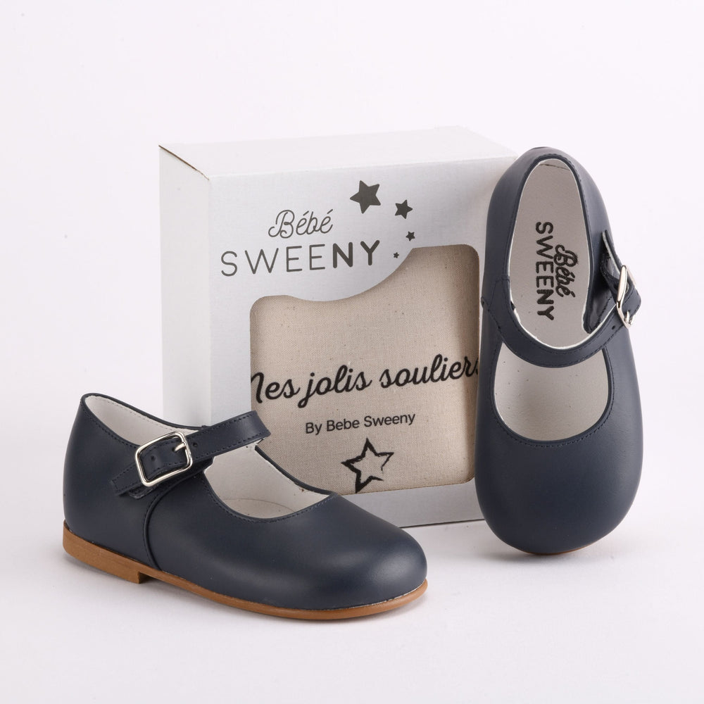 Girls Navy Blue Mary Jane Leather Shoes