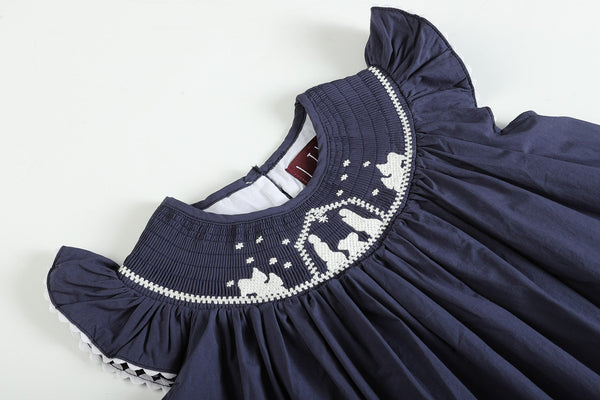 Navy Blue Nativity Smocked Christmas Dress