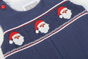 Navy Blue Santa Smocked Overalls