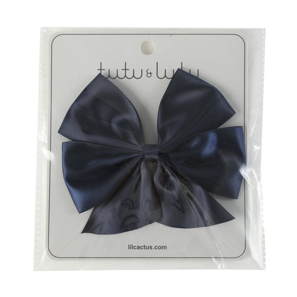 Navy Blue Satin Bow Hair Clip