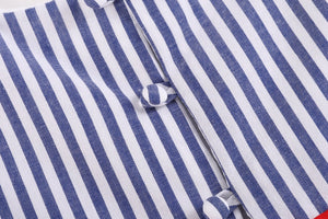 Navy Blue Stripe and Red Ruffle Bow Dress