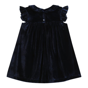 Navy Blue Velvet Ruffle Dress