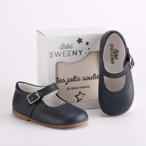 Girls Navy Blue Leather Walker Shoes