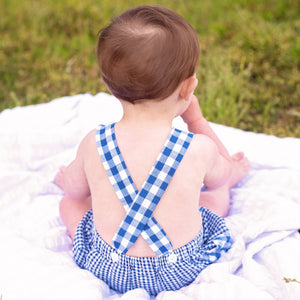 Navy Blue Smocked First Birthday Sunsuit