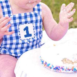 Navy Blue Smocked First Birthday Sunsuit