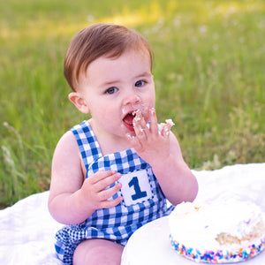 Navy Blue Smocked First Birthday Sunsuit
