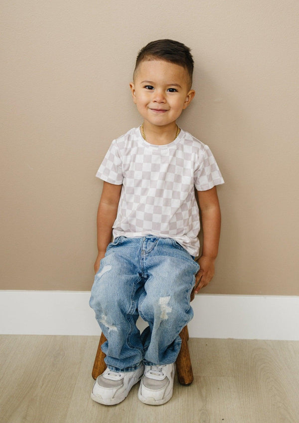 Neutral Checkered Bamboo Tee *Sizes 3/6m & sz 6 left