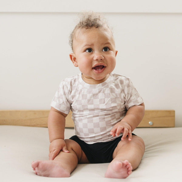 Neutral Checkered Bamboo Tee *Sizes 3/6m & sz 6 left