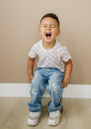 Neutral Checkered Bamboo Tee *Sizes 3/6m & sz 6 left