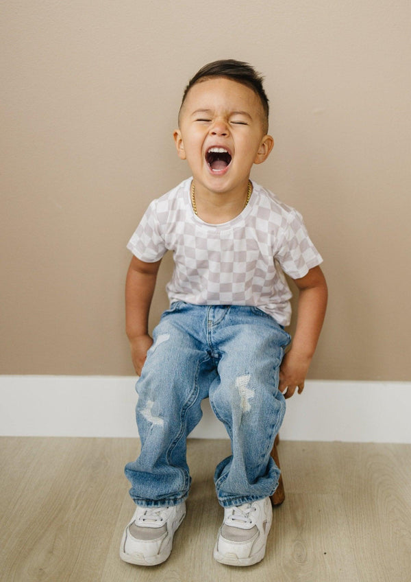 Neutral Checkered Bamboo Tee *Sizes 3/6m & sz 6 left