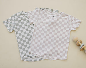 Neutral Checkered Bamboo Tee *Sizes 3/6m & sz 6 left