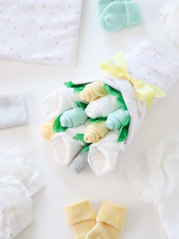 Baby Blossom Company Neutral Dots Baby Gift Set layette bouquet