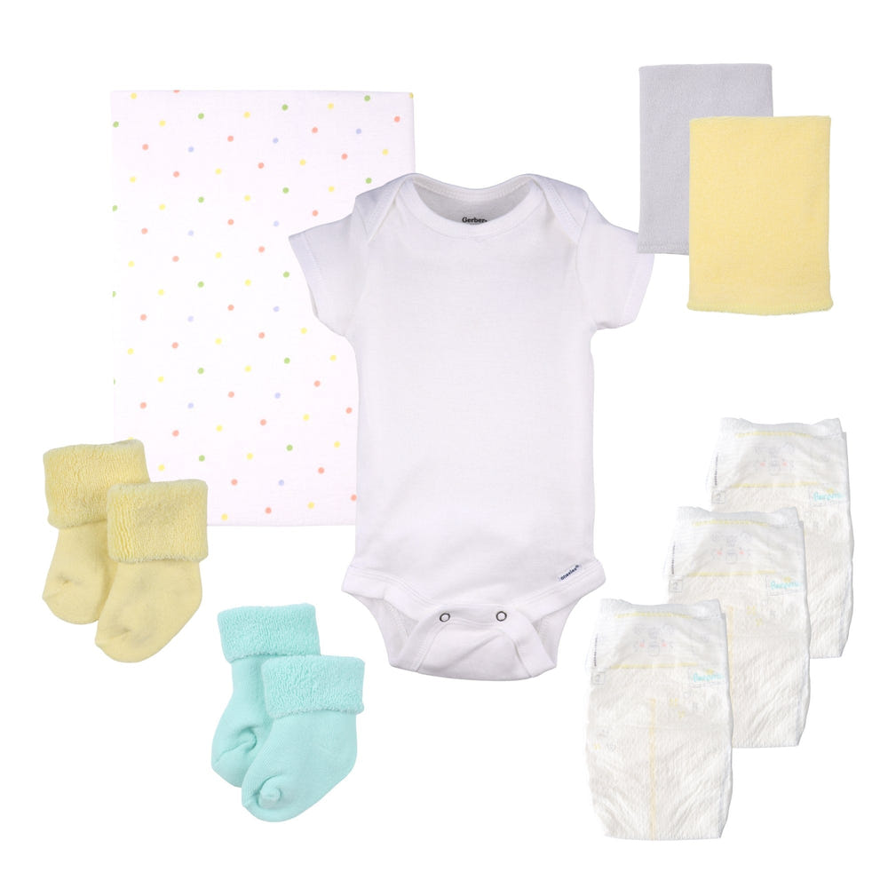 Neutral Dots Baby Gift Set: Adorable bouquet of baby essentials in soft colors, perfect for newborns and baby showers.
