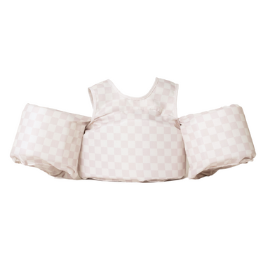 Neutral checkered kids float for safe and fun water play, perfect for summer adventures.