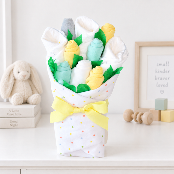 Baby Blossom Company Neutral Dots Baby Gift Set layette bouquet