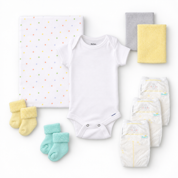 Baby Blossom Company Neutral Dots Baby Gift Set layette bouquet