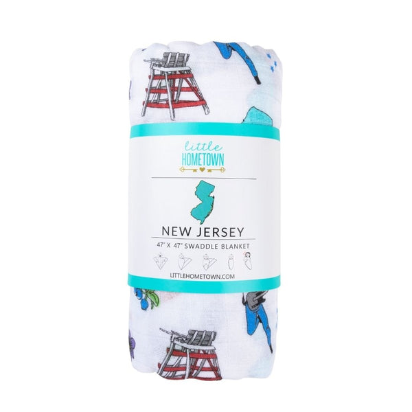 Gift Set: New Jersey Baby Muslin Swaddle Blanket and Burp Cloth/Bib Combo Baby Shower Essential for Newborn