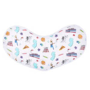 Gift Set: New Jersey Baby Muslin Swaddle Blanket and Burp Cloth/Bib Combo Baby Shower Essential for Newborn