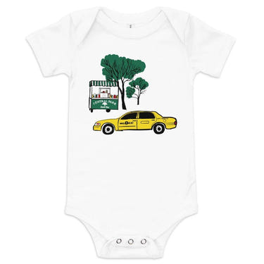 "New York City Central Park baby short sleeve onesie, perfect for stylish infants in a cozy fit."