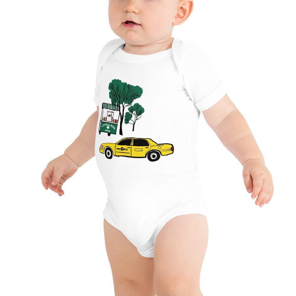 "New York City Central Park baby short sleeve onesie, perfect for stylish infants in a cozy fit."