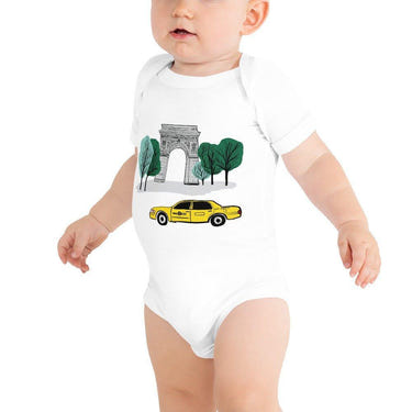 New York City Washington Sq Park baby short sleeve one piece bodysuit for infants, perfect for stylish comfort.